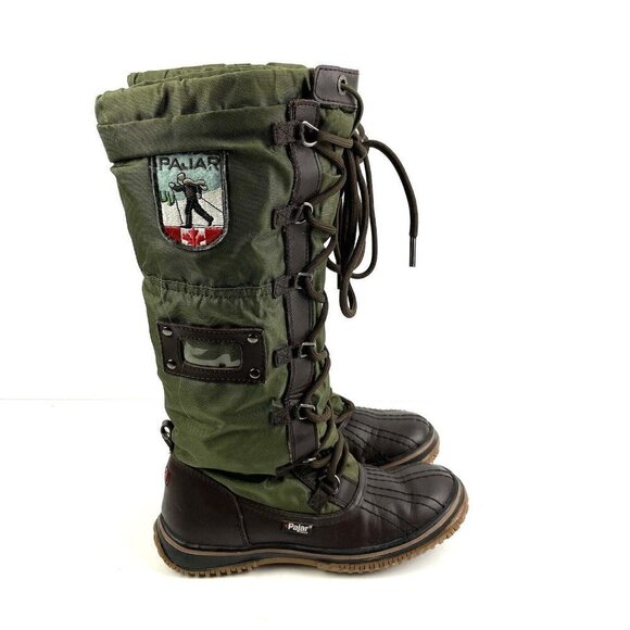 Pajar Grip Boot 36 Military Green Brown Lace Up Tall Winter Boot Lined Womens - Picture 6 of 9